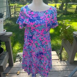 Lilly Pulitzer Jodee Swing Dress Pink Blue Women’s Medium 100% Cotton Fun Flirty